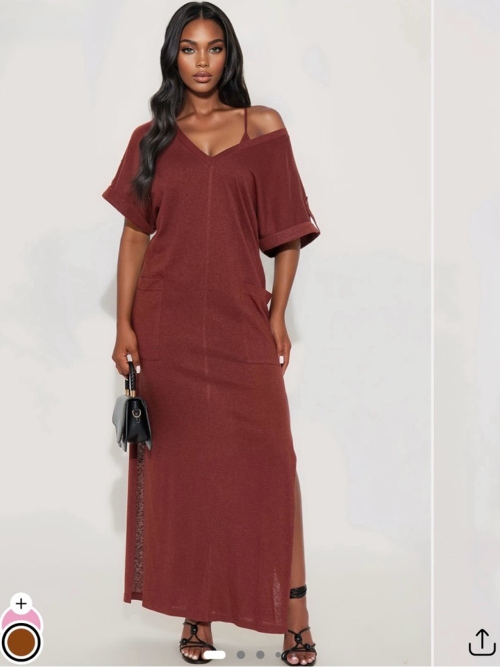 Fashion nova  V-Neck Brown Maxi Dress
